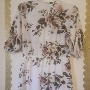 Summer Dress XLg OFF WHITE green, pink purple flowers